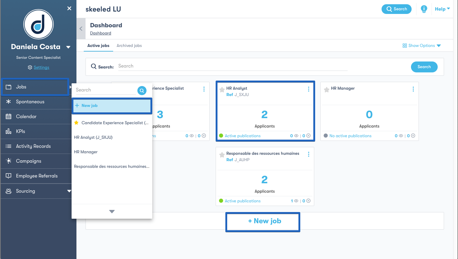 Create a new job or select existing one