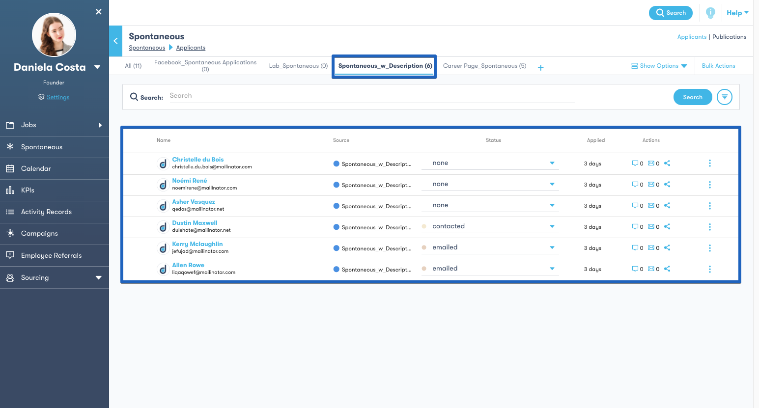 2 - manage spontaneous applicants specific link