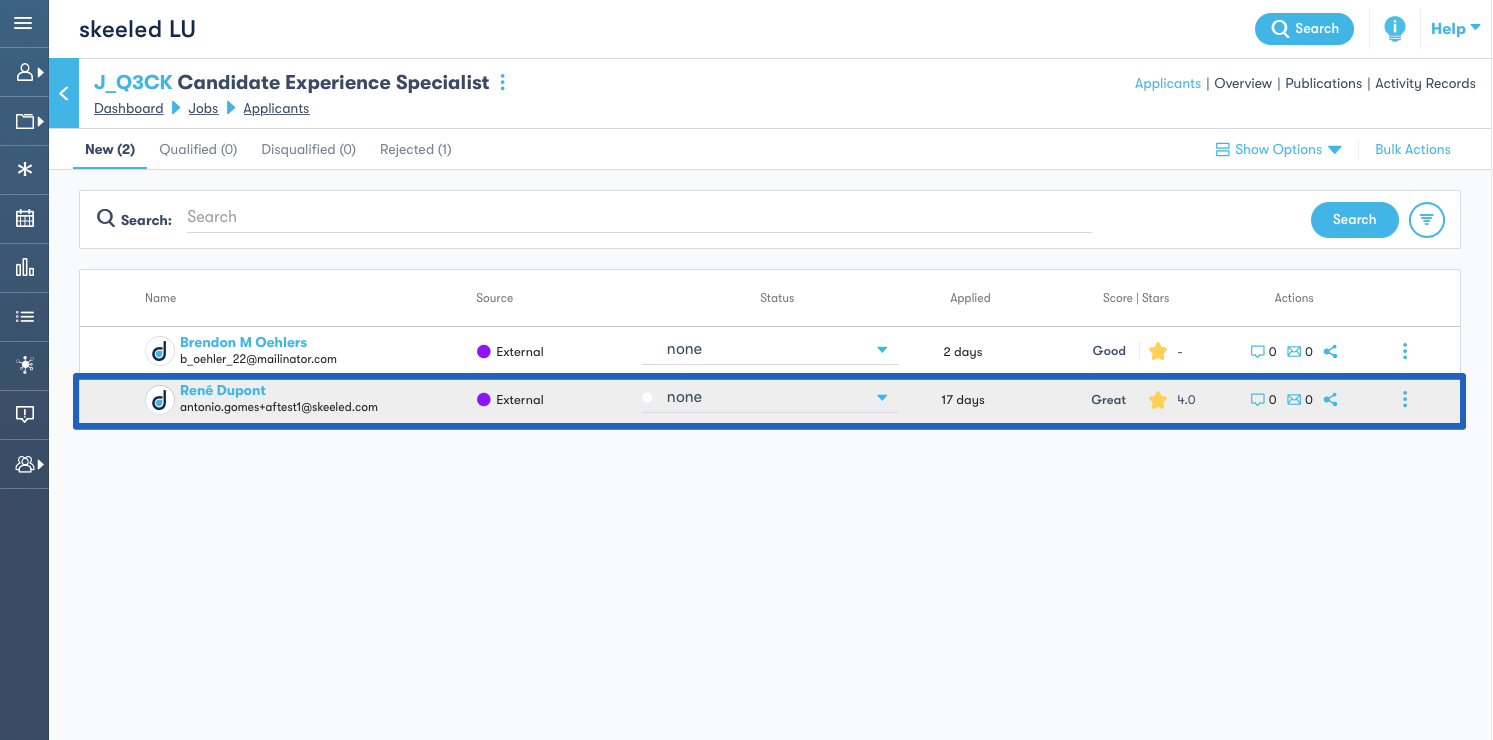 Candidate profile selection