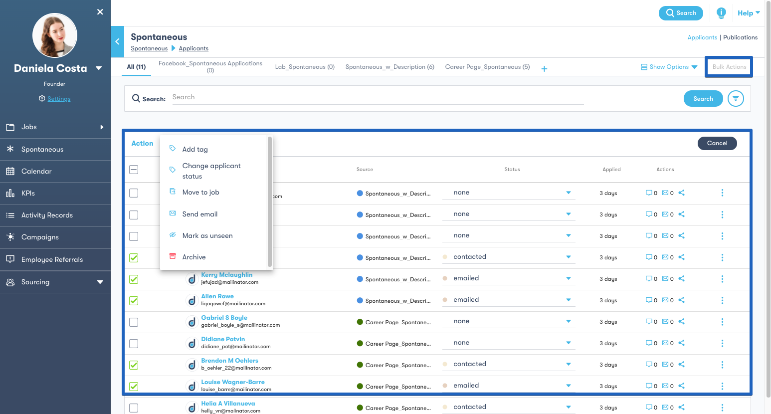 7 - manage spontaneous applicants bulk actions