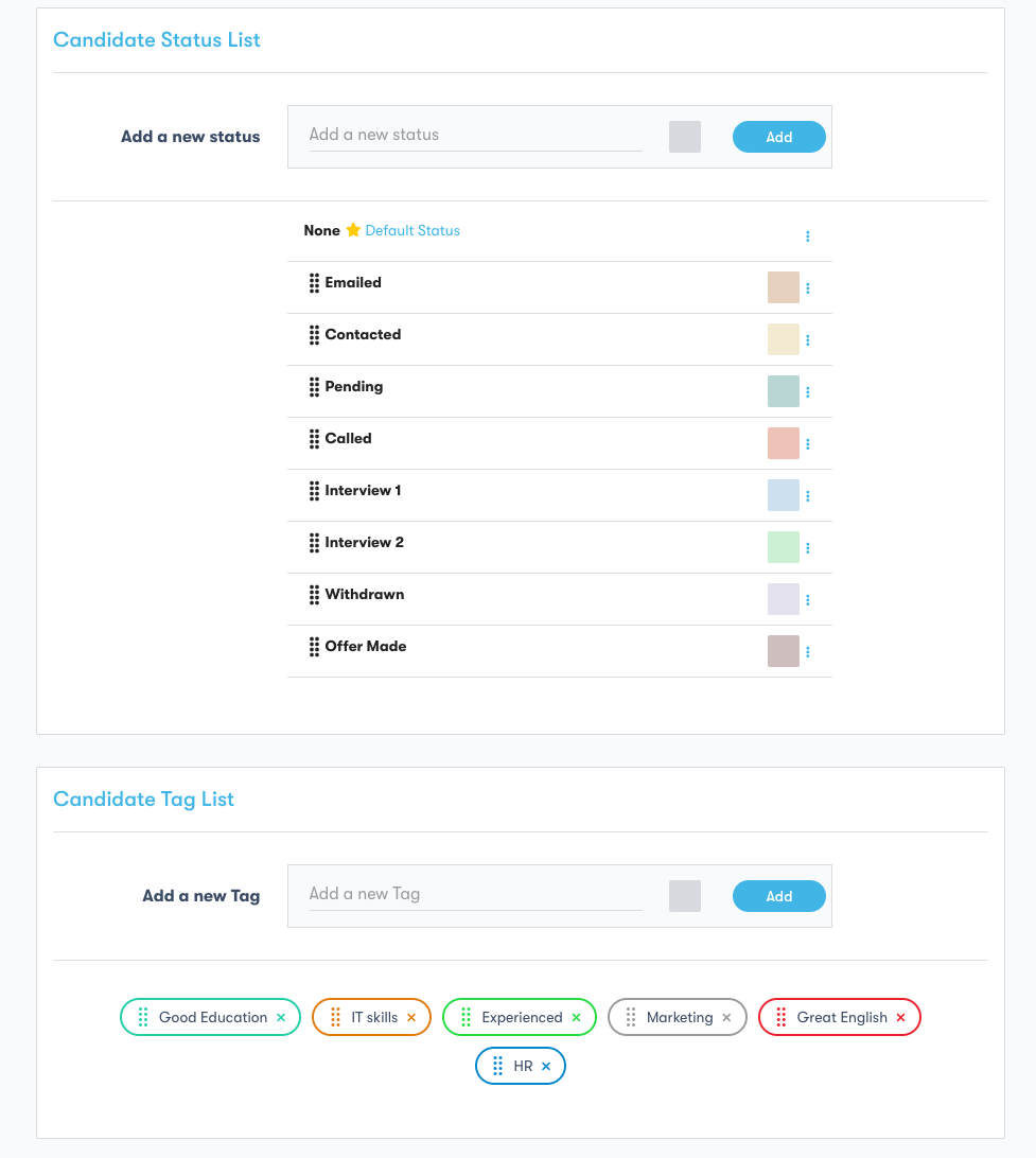 candidate status and tag list