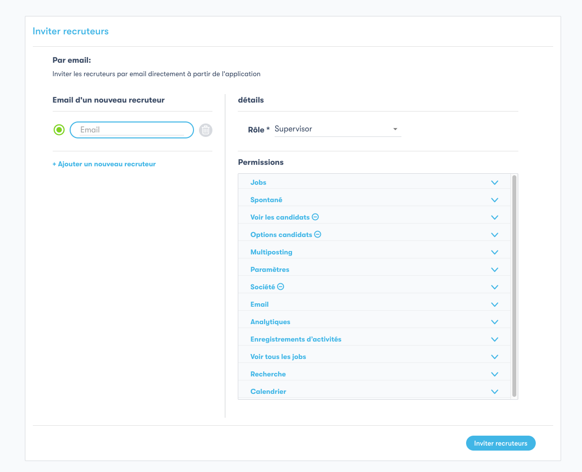 configuration des permissions du recruteur