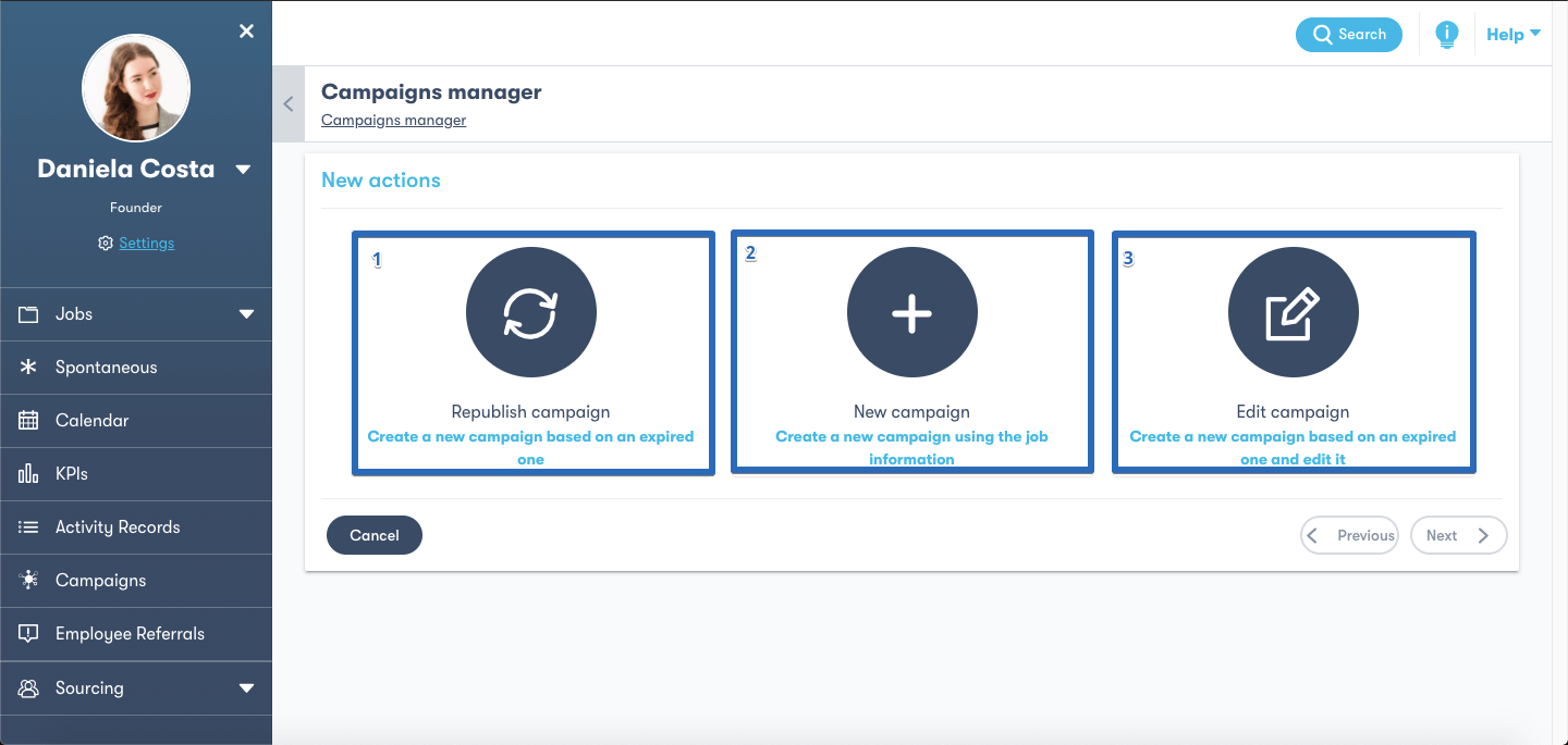 Renew campaigns options