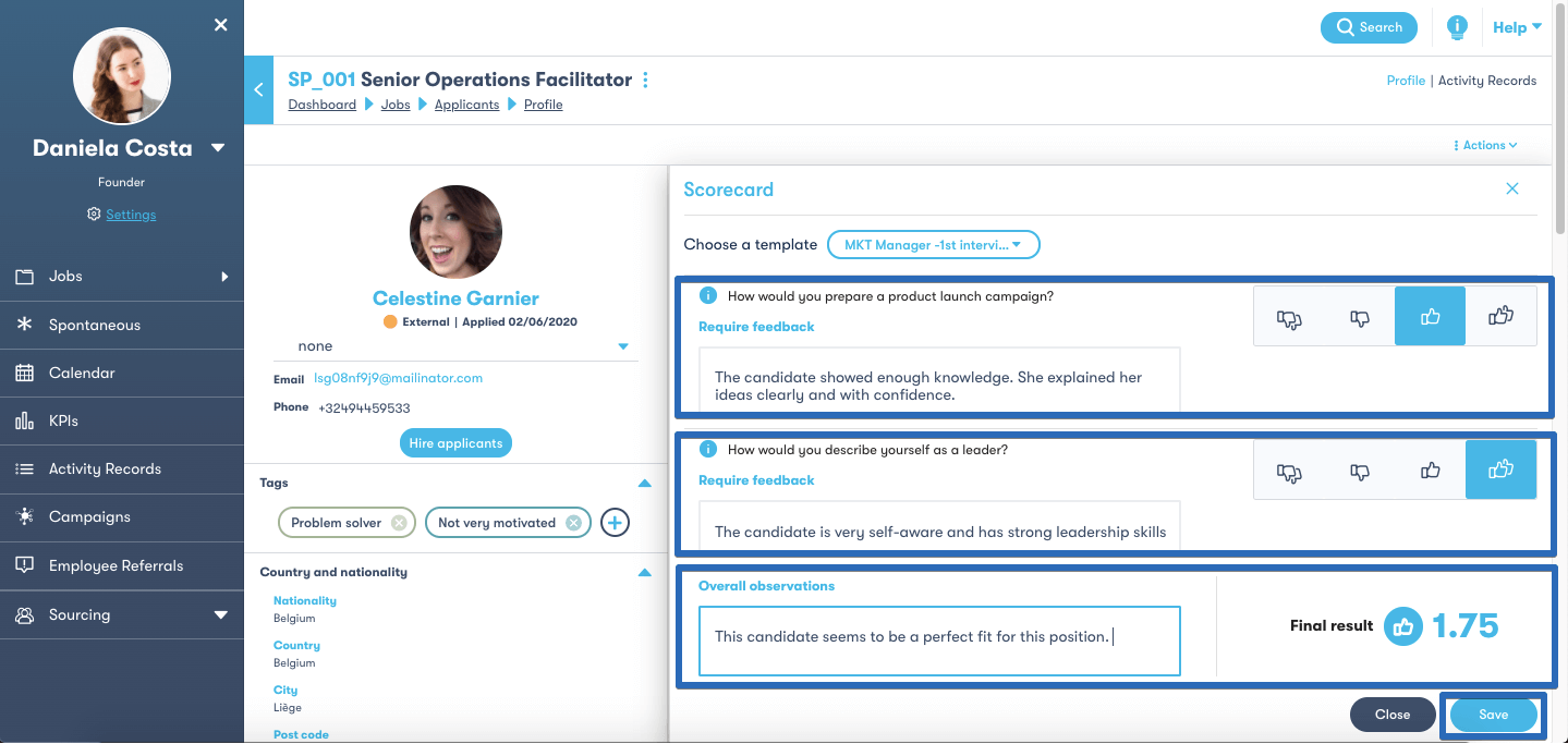 skeeled app scorecard filling